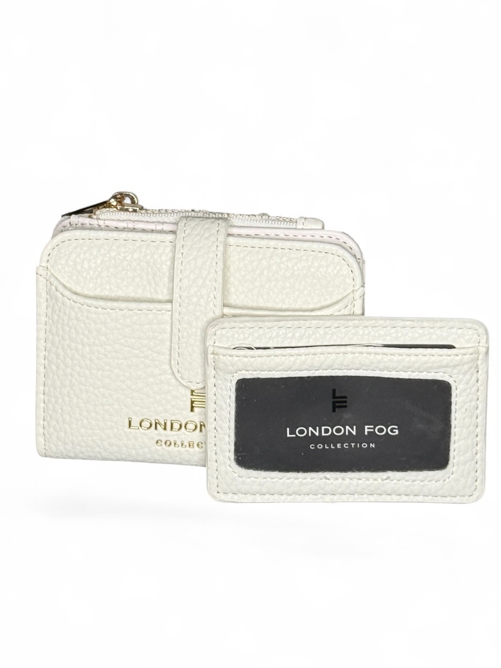 2pc LONDON FOG All Leather Small White Wallet w/Removable CC Wallet - NWT